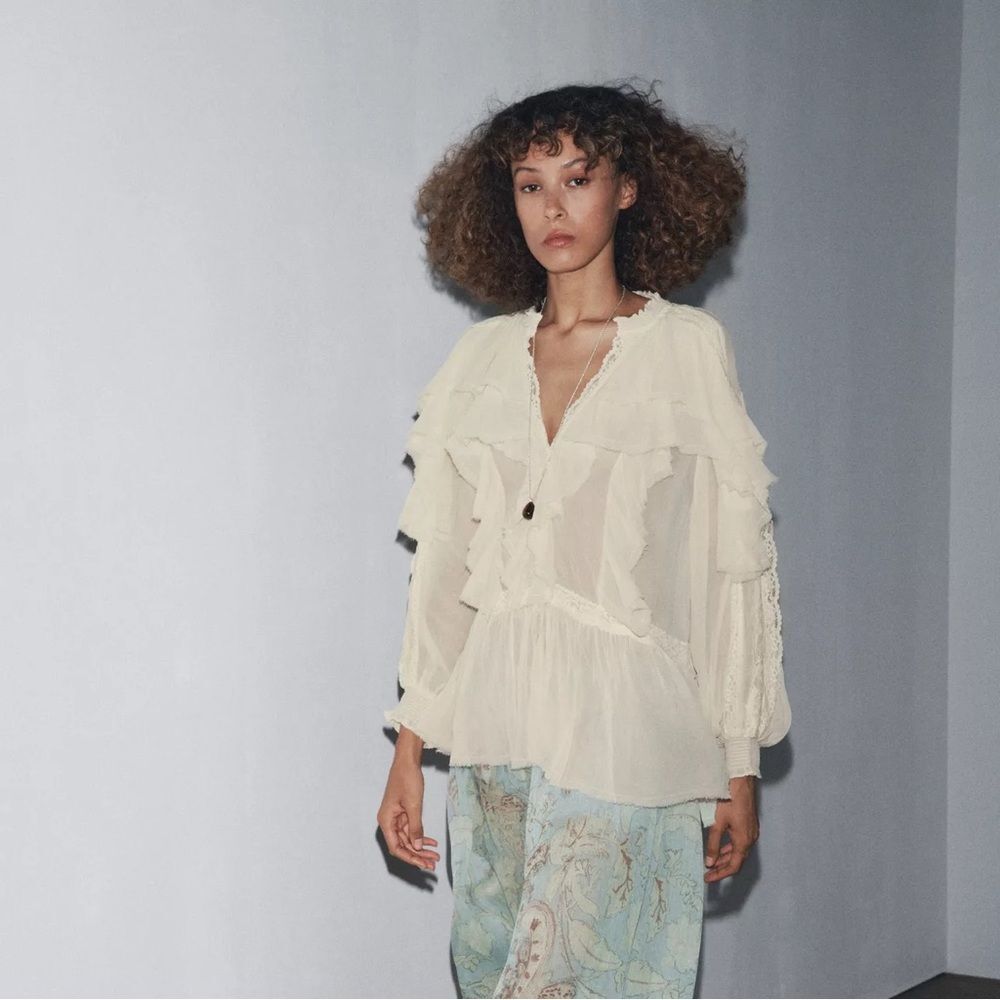 ZARA ZW COLLECTION LACE RUFFLE BLOUSE - Picture 7 of 11